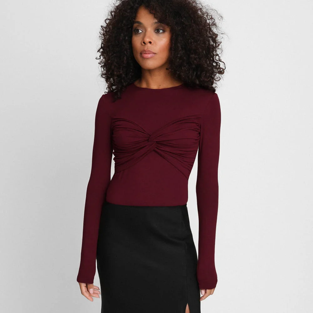 Longsleeve Miss Draped Burgundy - Image 7